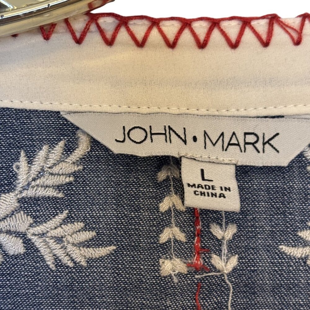 John Mark Boho Tunic Dress Large Blue White Red Floral Embroidered Tassels - Picture 3 of 9